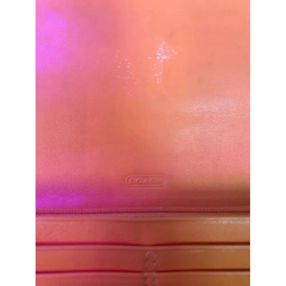 Coach Wallet Women Orange Good Colorblock Zipper Button Slim Envelope Leather